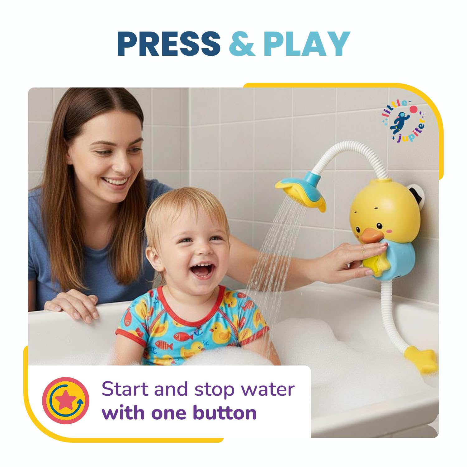 Little Jupiter waterproof battery compartment keeps bath play mess-free.