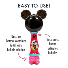 Little Kids Mickey Bubble Wand lights active for magical nighttime bubble play.