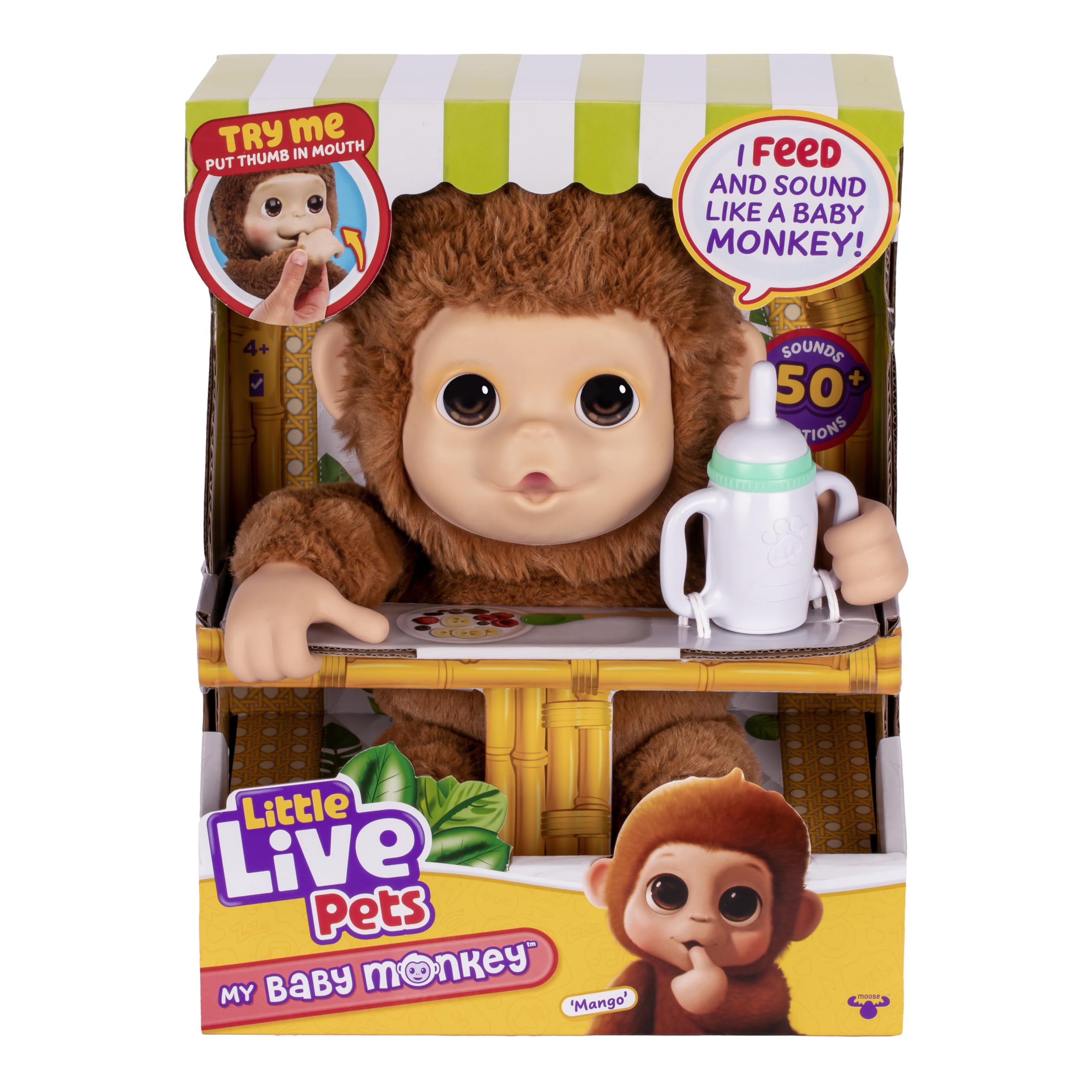 Little Live Pets Mango baby monkey bottle interaction for nurturing play.