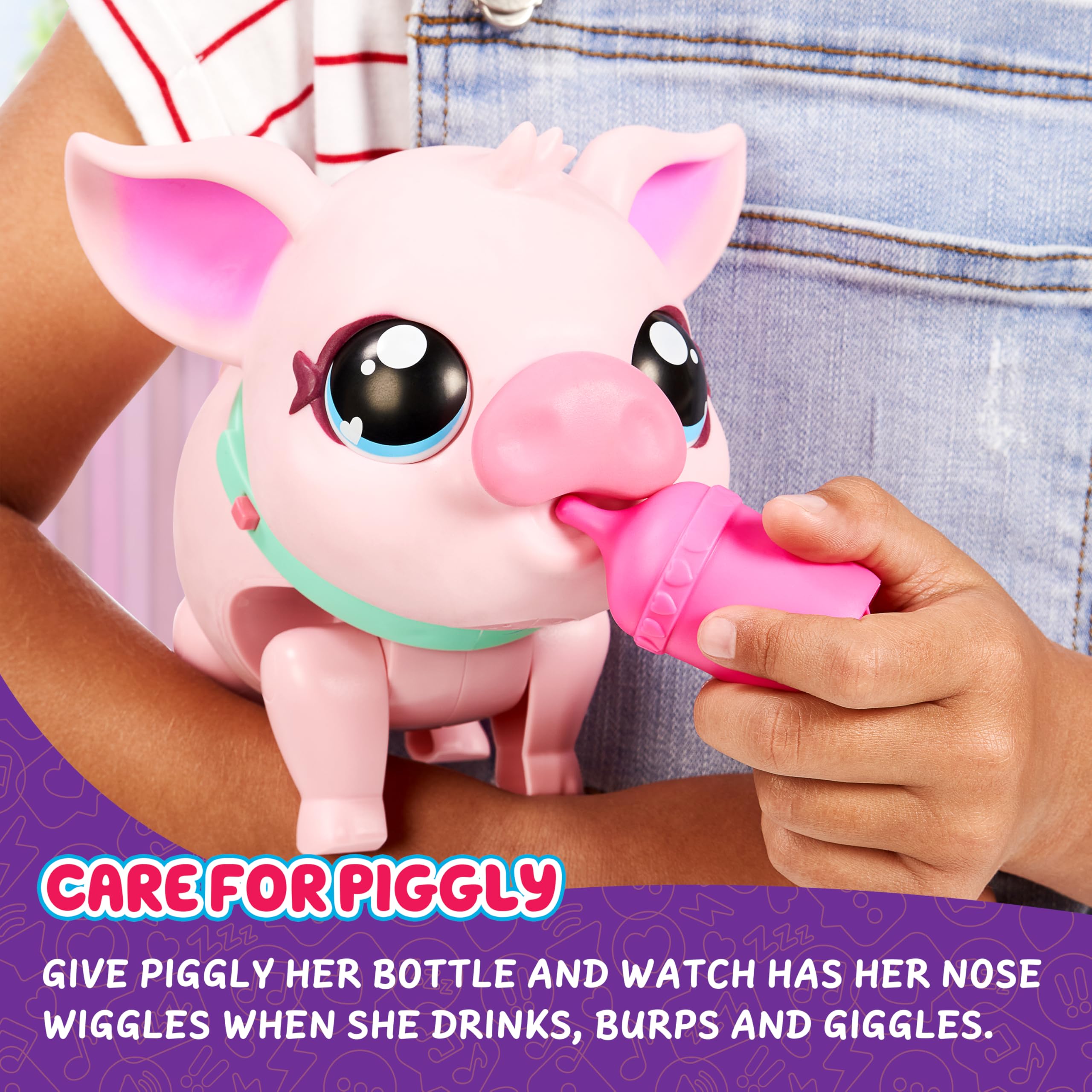 Little Live Pets Piggly dancing mode activated via collar button for music fun.