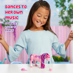 Little Live Pets Sparkles unicorn mane grooming with brush keeps her sparkling.