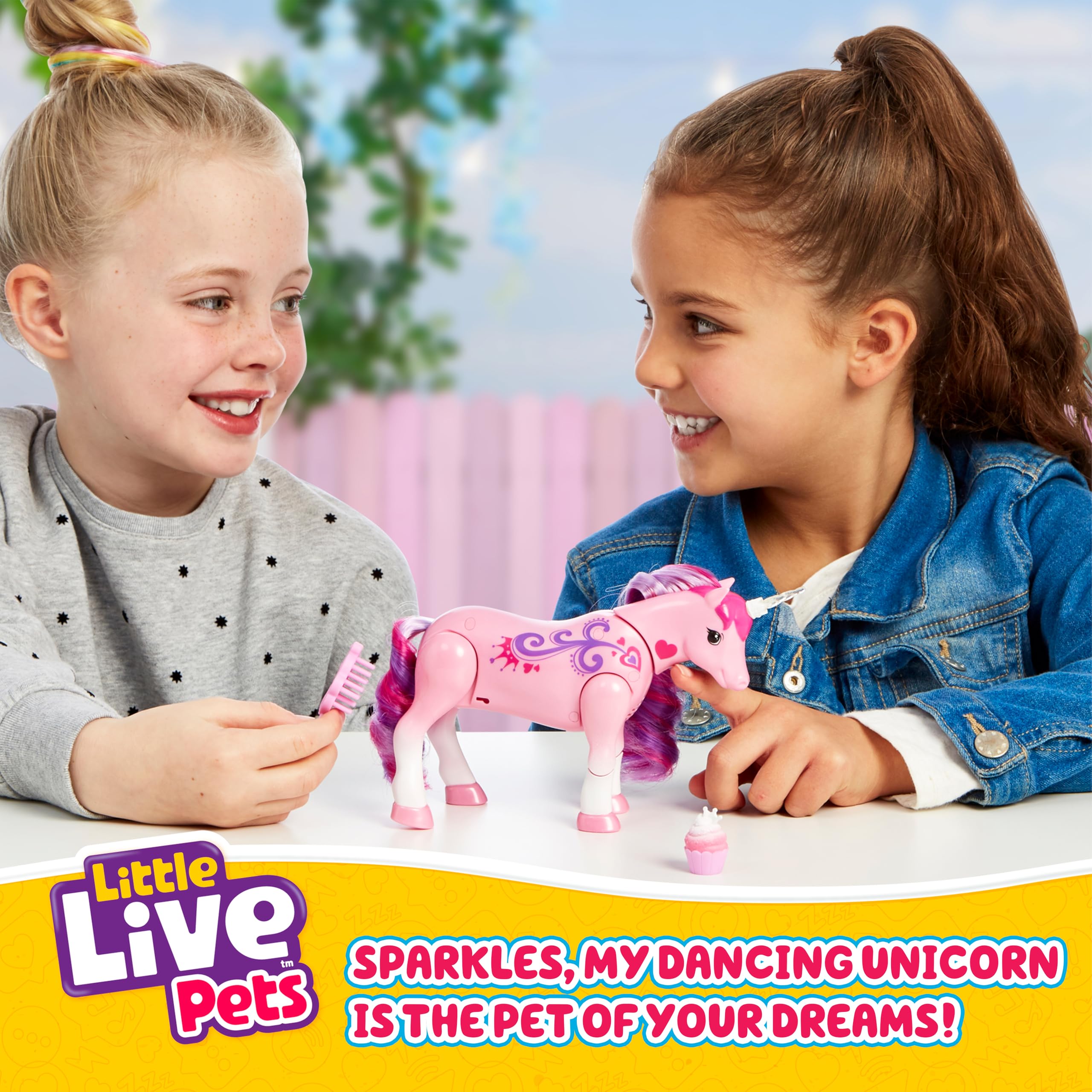 Little Live Pets Sparkles unicorn enjoys magical cupcake or donut treats.