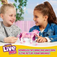 Little Live Pets Sparkles unicorn enjoys magical cupcake or donut treats.