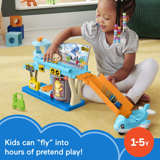 Little People airport playset figures invite hands-on storytelling and role play.