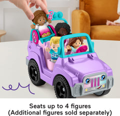 Little People Barbie Cruiser seats up to 4 figures for group pretend play.