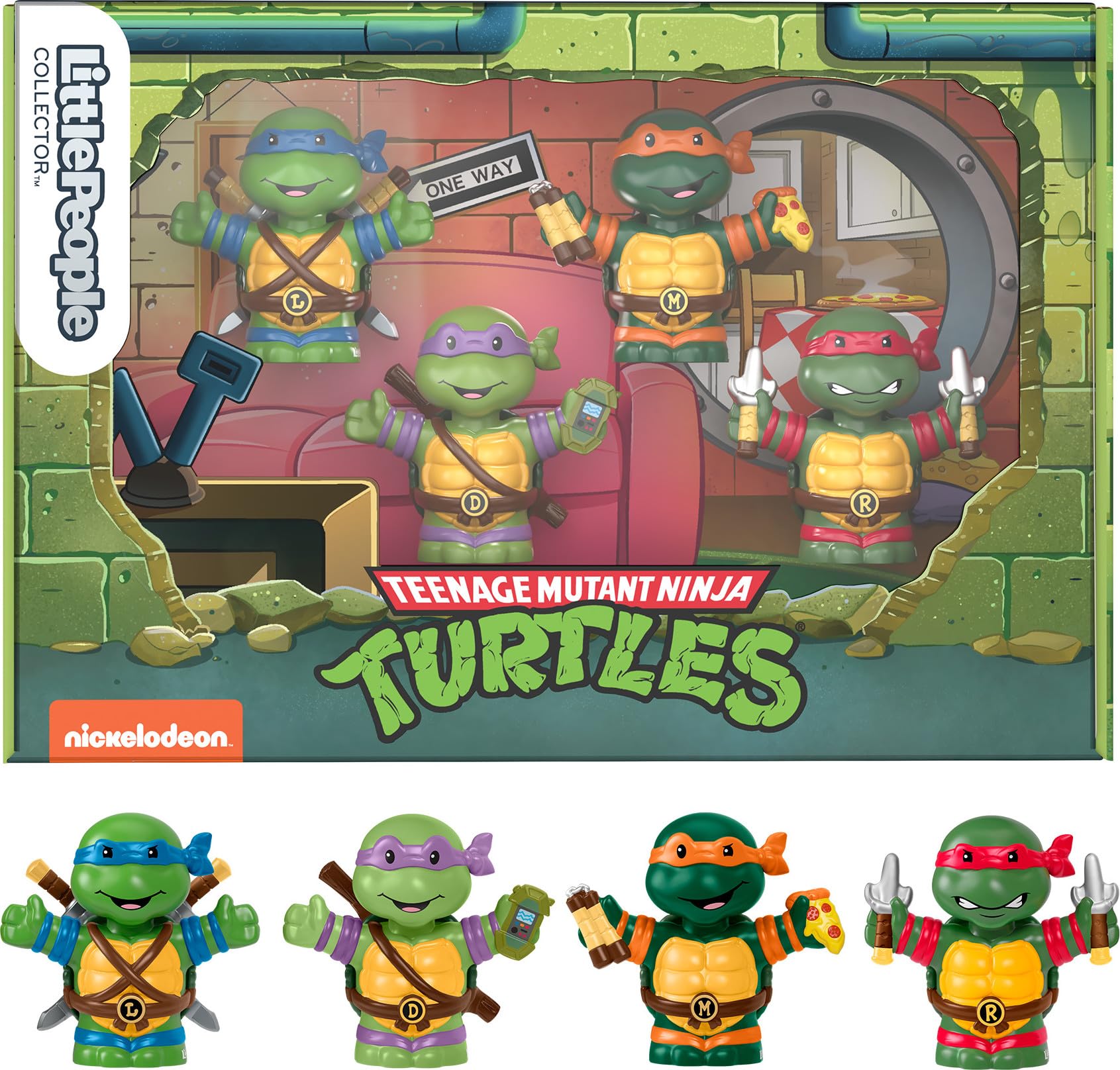 Little People Collector TMNT set packaging showcasing underground lair theme for collectible display.