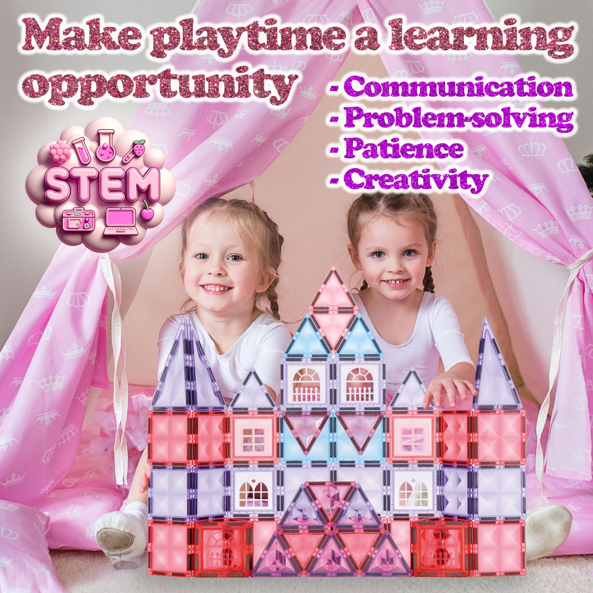 Little Pi 104pcs set encourages pretend play and storytelling during snowy kingdom adventures.