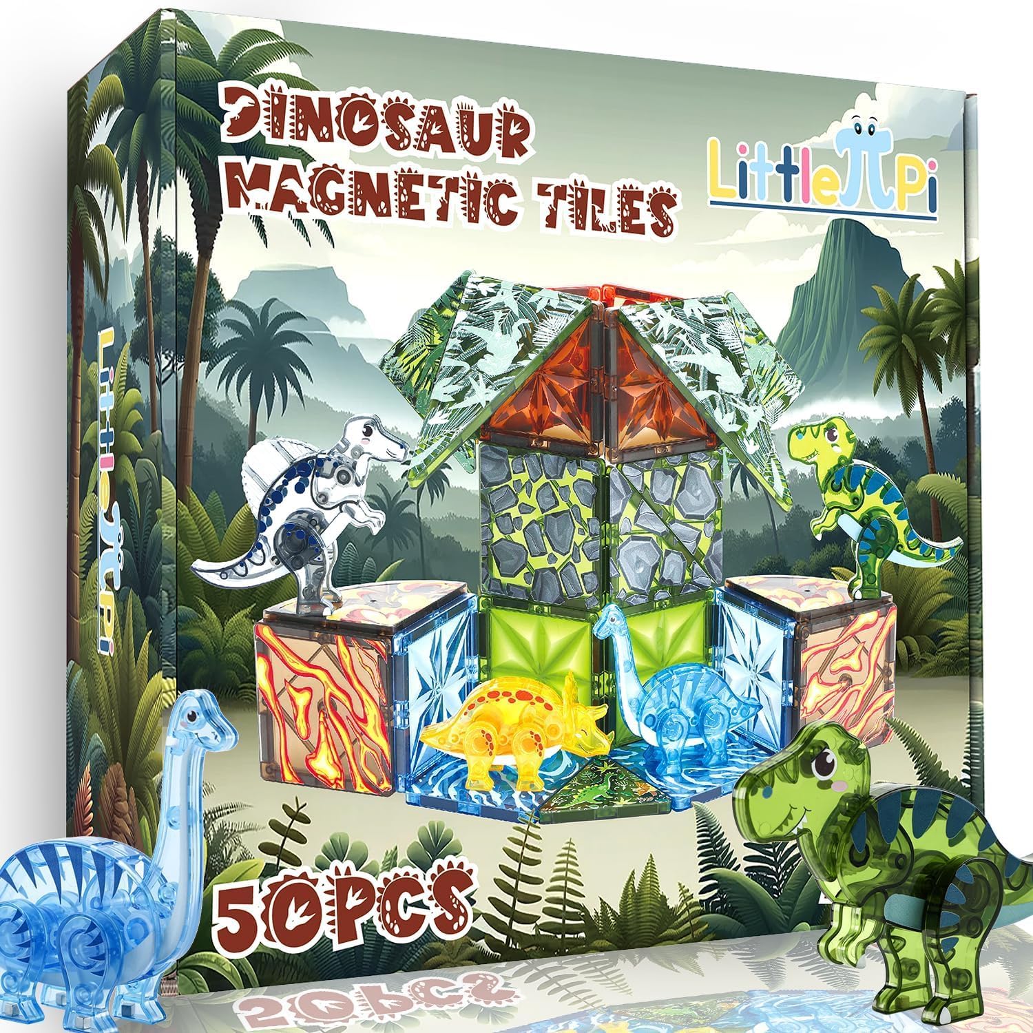 Little Pi dinosaur magnetic tiles set for creative building and STEM exploration