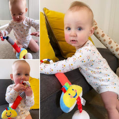 Little Sport Star golf club shows a squeaker for engaging baby sound play.