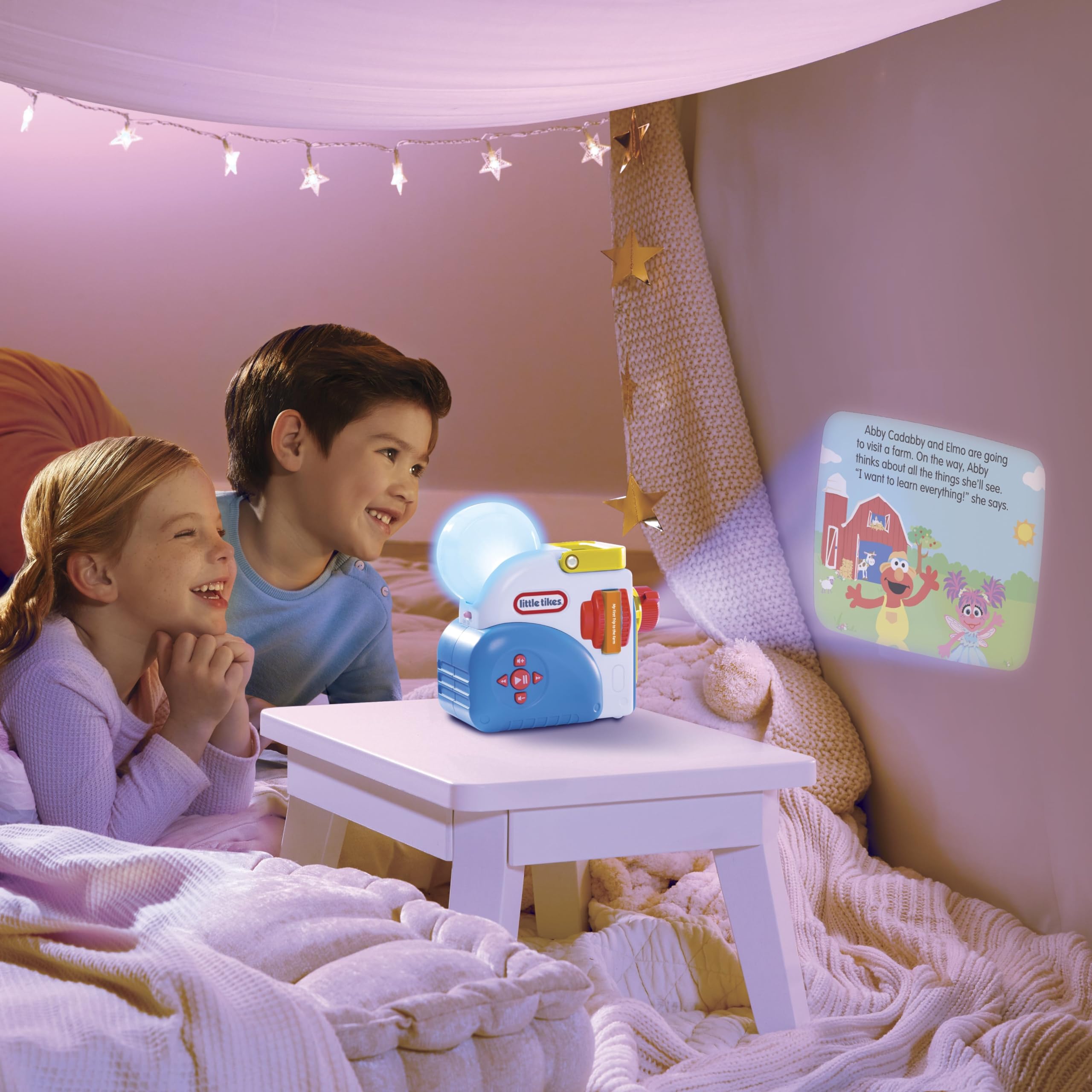 Little Tikes Story Dream Machine nightlight mode provides gentle illumination.