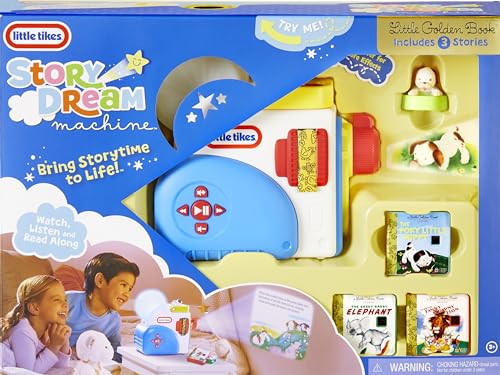 Little Tikes Story Dream Machine reading along: words projected while narration helps early literacy.