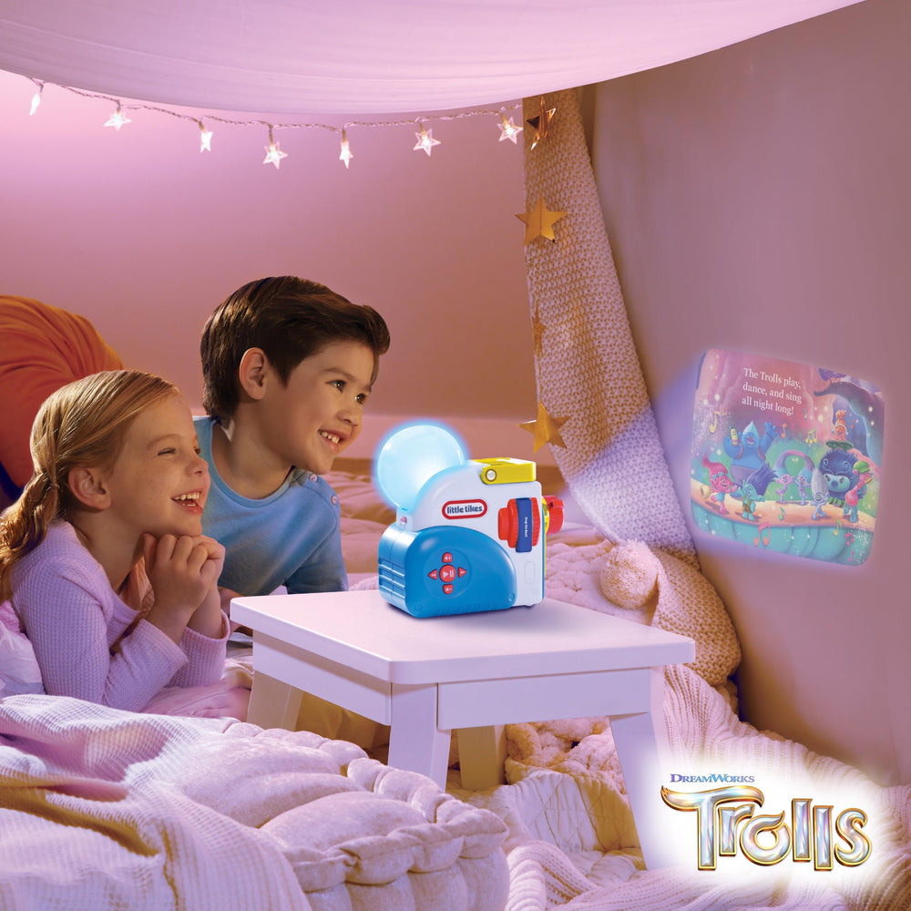 Little Tikes Story Dream Machine wall projection shows Trolls read-along visuals