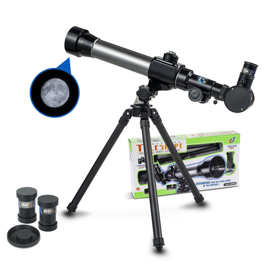 Little World astronomical telescope on tripod enables easy stargazing.