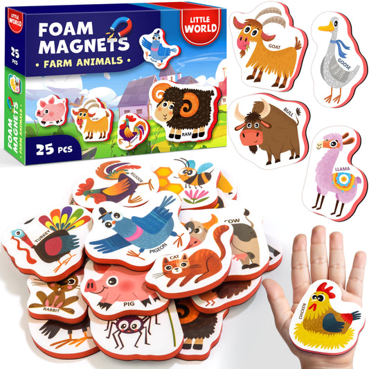 Little World fridge magnets for toddlers with easy hand grip for safe play.