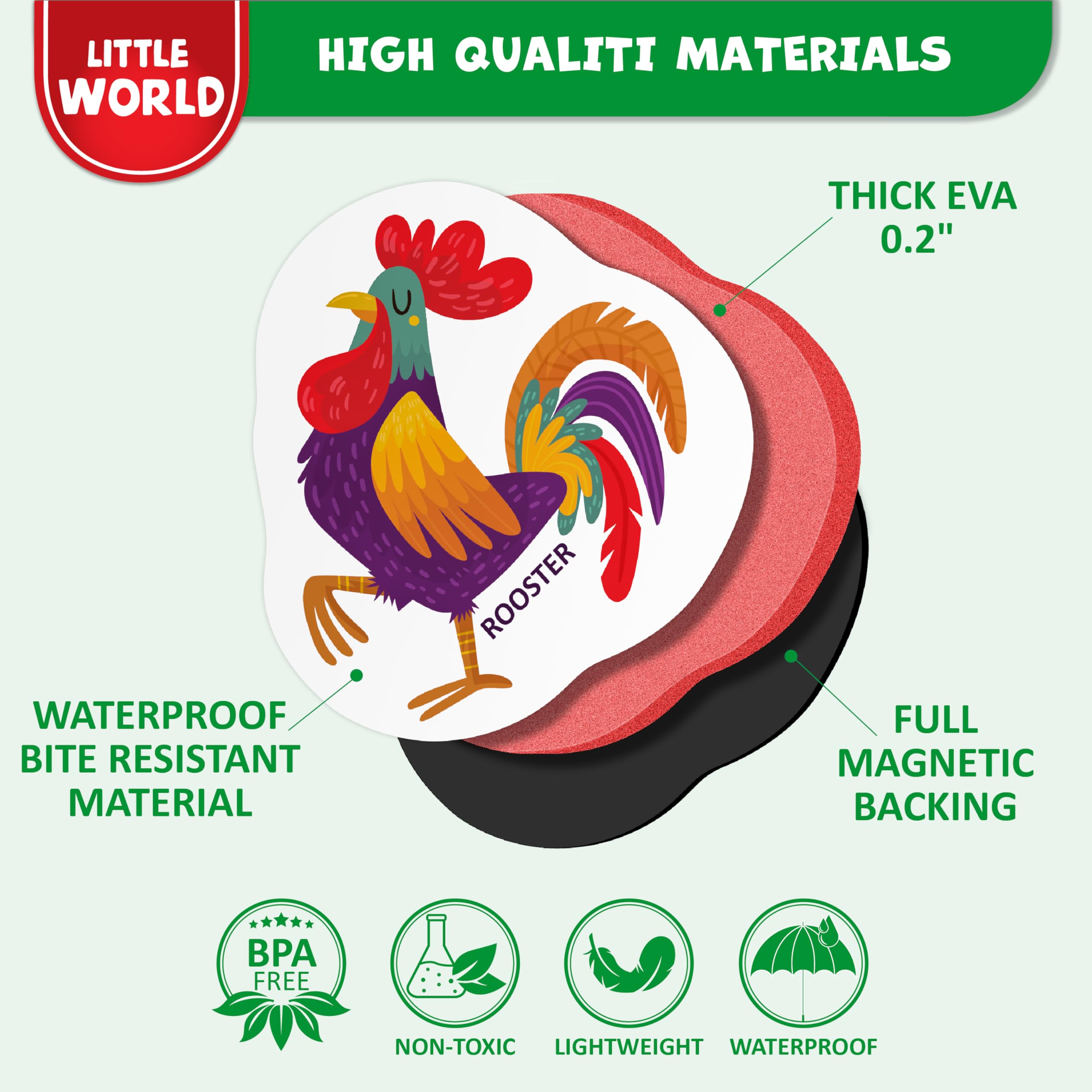 Little World baby magnets on the fridge support easy handling for kids.