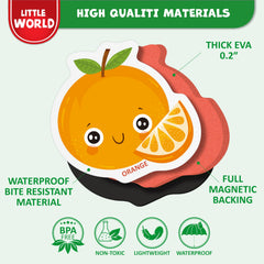 Little World toddler magnets showing strong magnetic backing for reliable sticking.