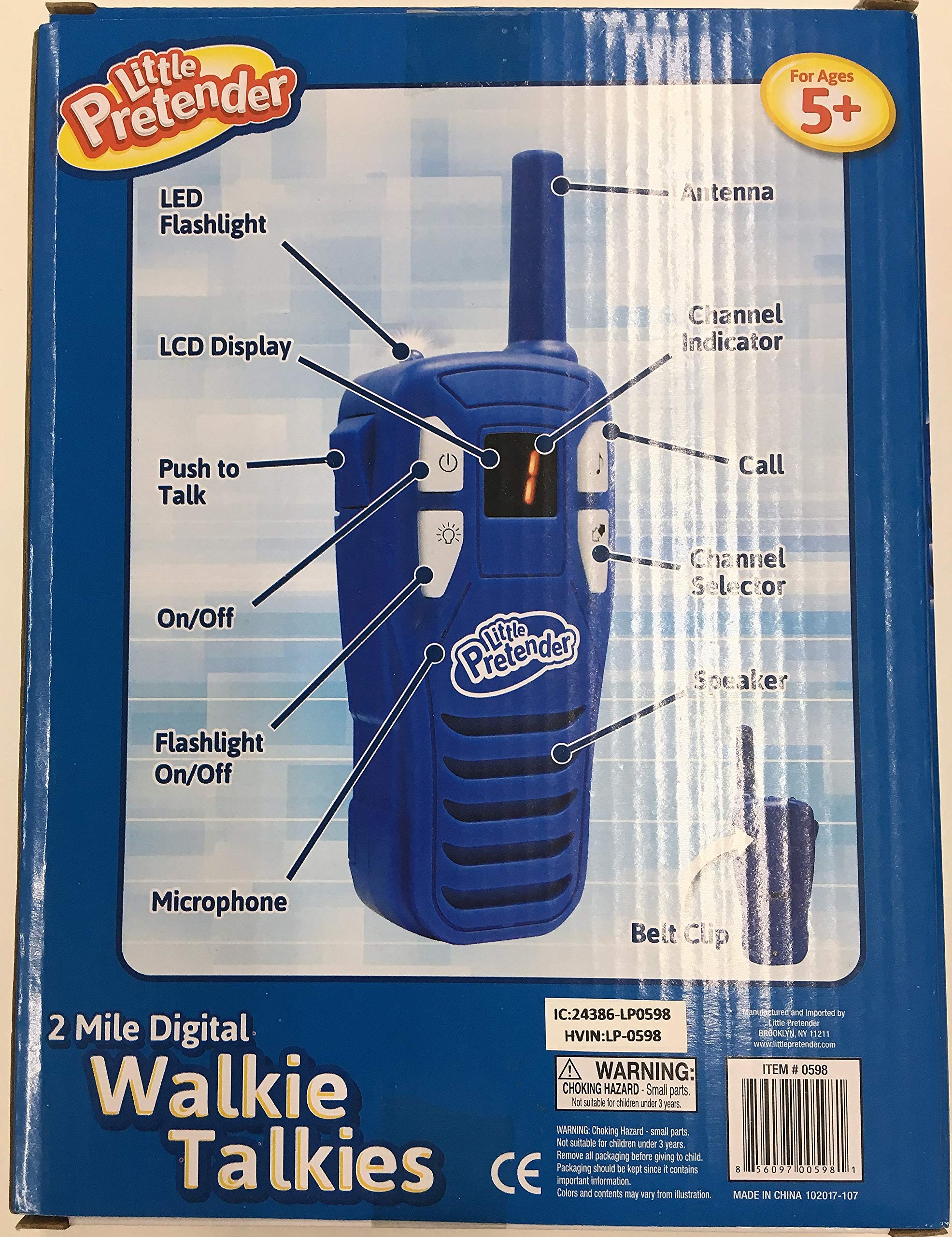 Little Pretender walkie talkie product highlighting crystal clear sound for kids.
