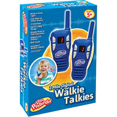 Little Pretender walkie talkies 2-pack with two-mile range for outdoor adventures.