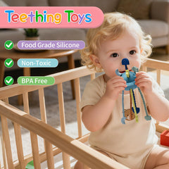 Little Rawr colorful textures blue promotes sensory development and curious play.