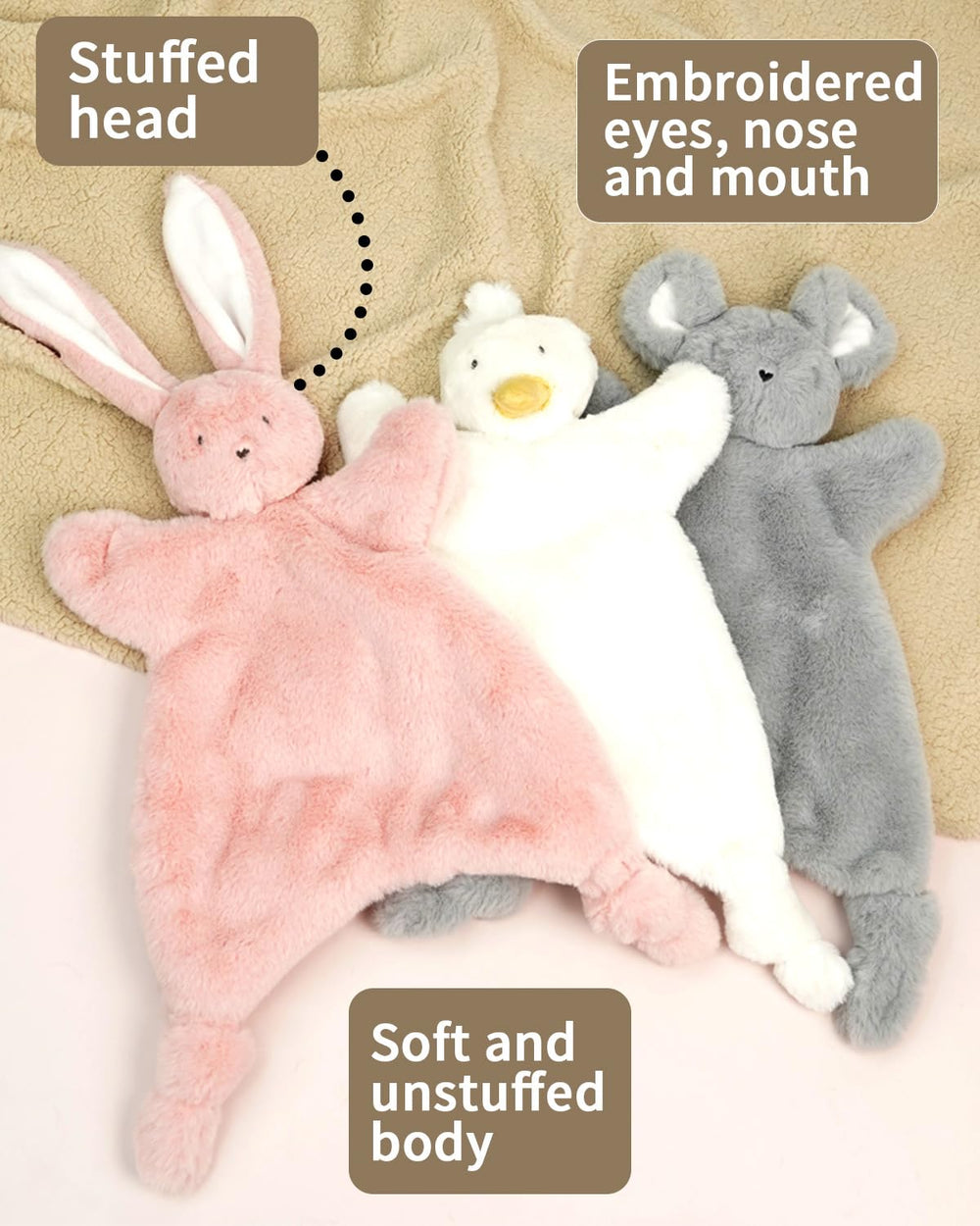 Little Rawr Lovey unstuffed plush body for easy grip.