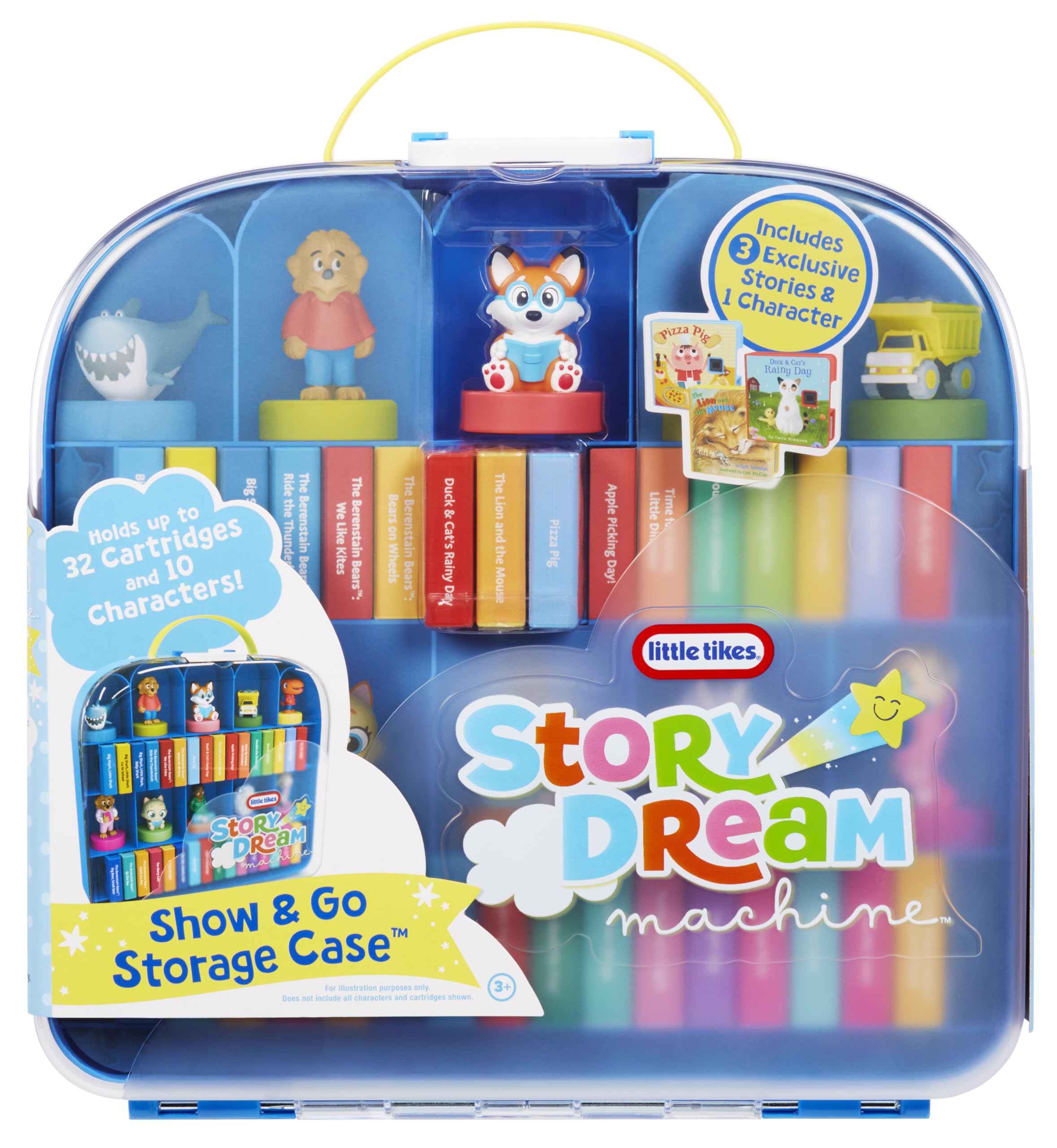 Little Tikes Story Dream Machine storage case keeps characters and cartridges organized for easy travel