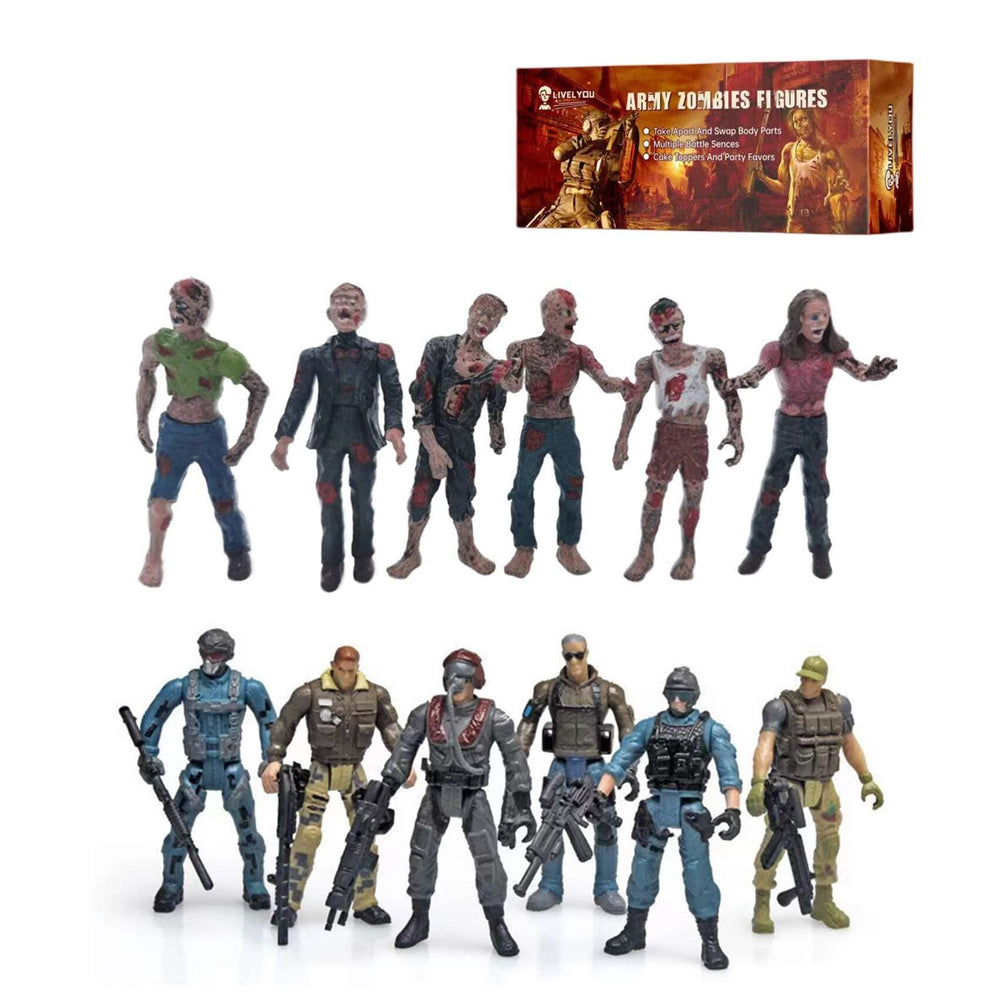 LIVELYOU army men vs zombie action figures in a 12-piece set for imaginative battles.