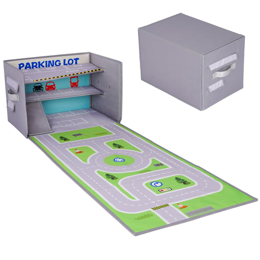Livememory Toy Car Garage Box with 3-level garage for organized pretend play.