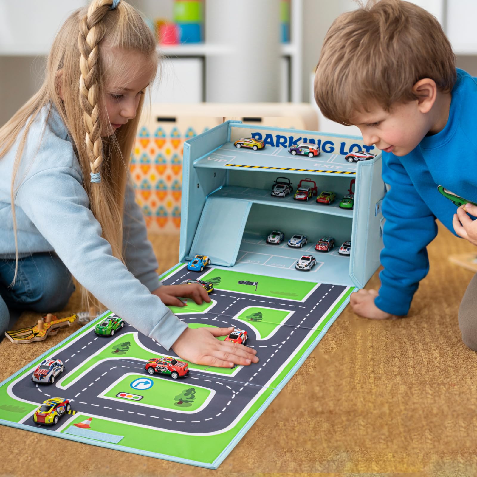 Livememory garage box play mat layout for imaginative scenes