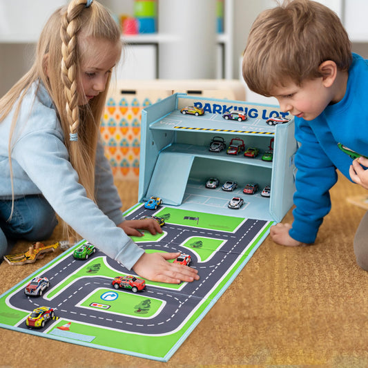 Livememory garage box play mat layout for imaginative scenes