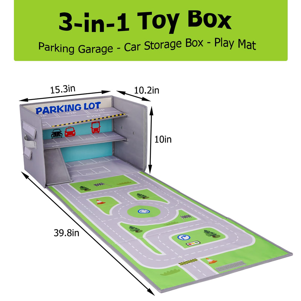 Livememory Toy Car Garage Box travel handles enable easy on-the-go play.