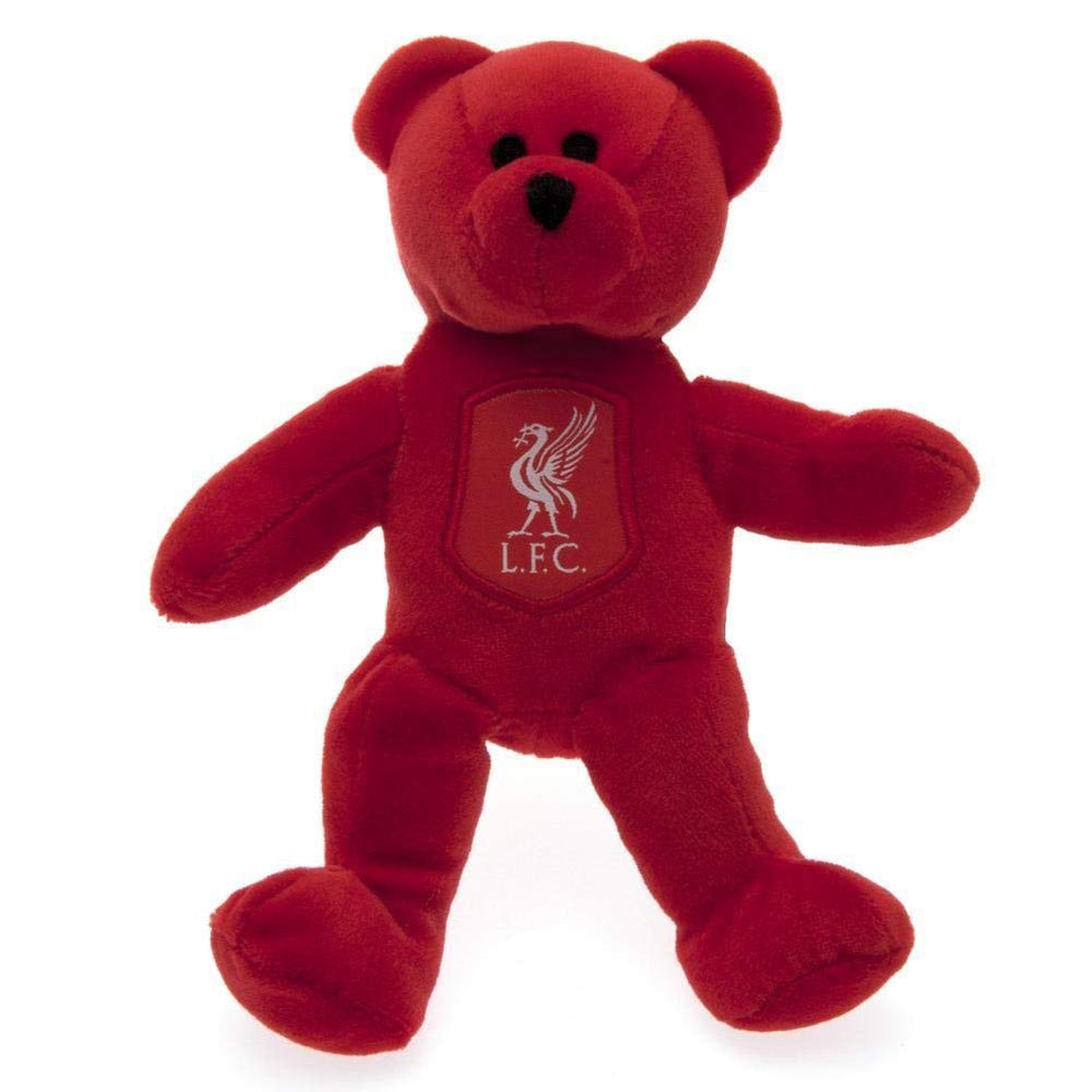 Liverpool FC mini bear front view with crest, ideal for display and gifting.