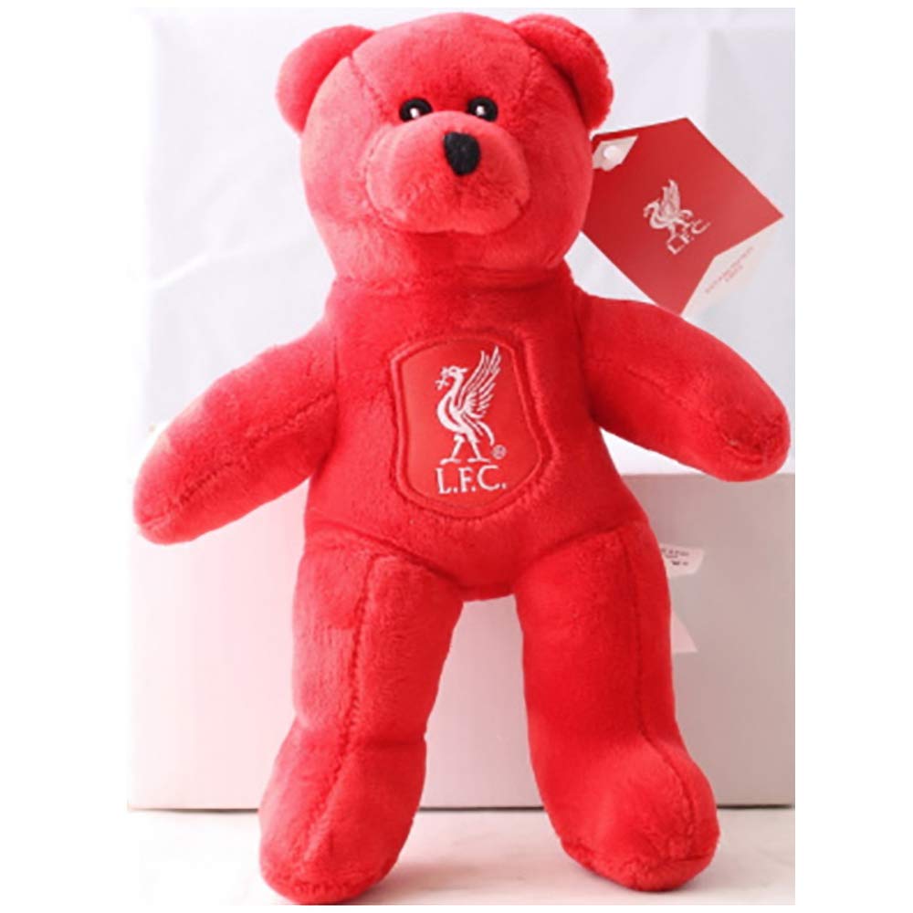 Close-up of stitched features on Liverpool FC mini bear for authentic detail.