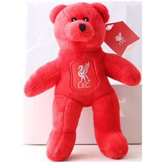 Close-up of stitched features on Liverpool FC mini bear for authentic detail.