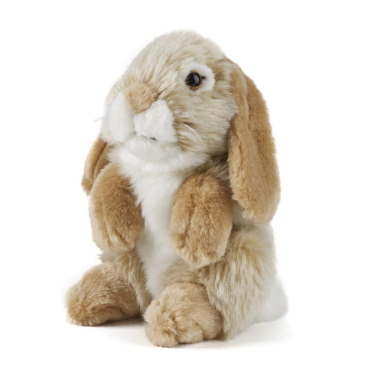 Living Nature brown sitting lop-eared rabbit plush with lifelike fur for play.