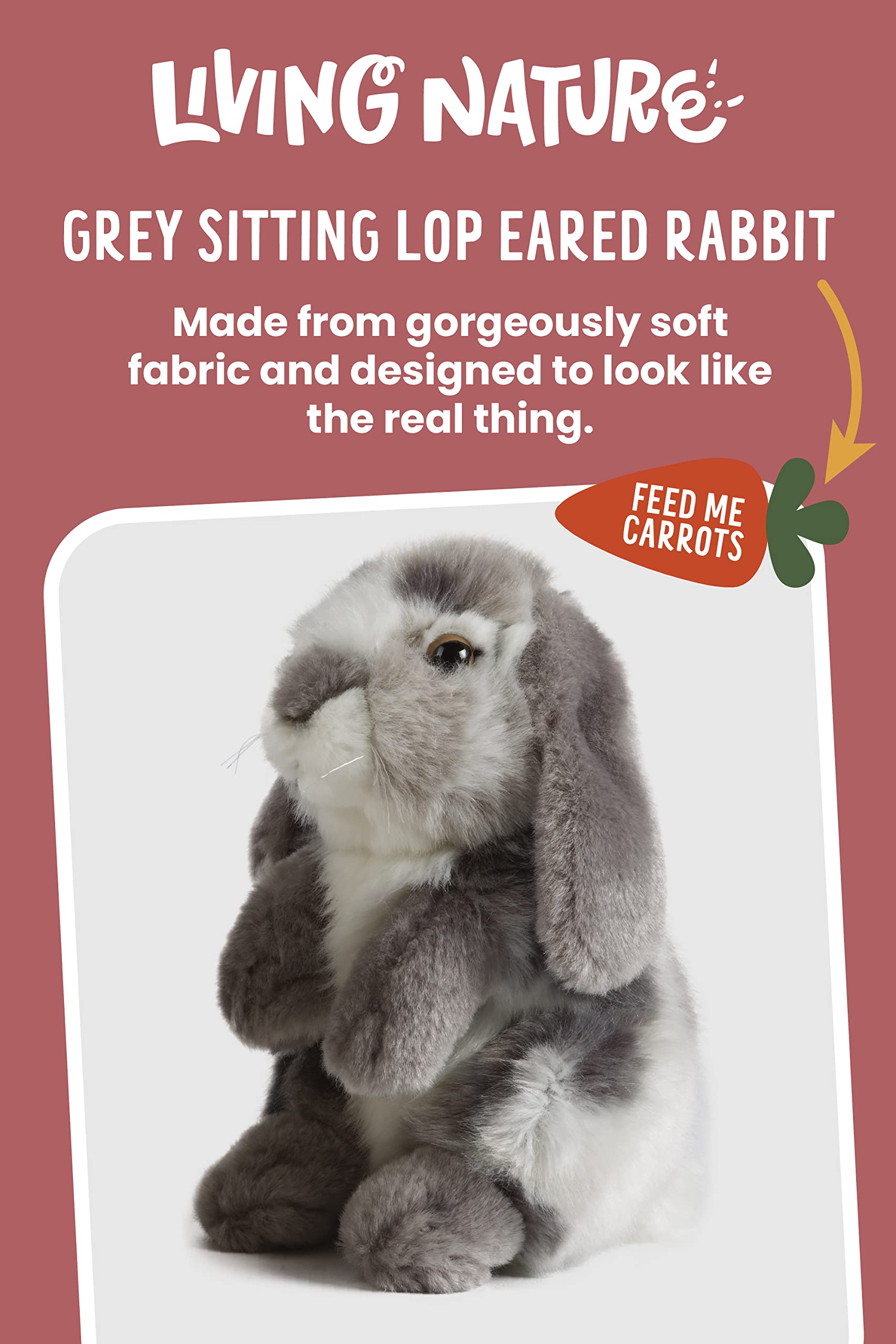 Living Nature rabbit face detail shows realistic eyes and nose.