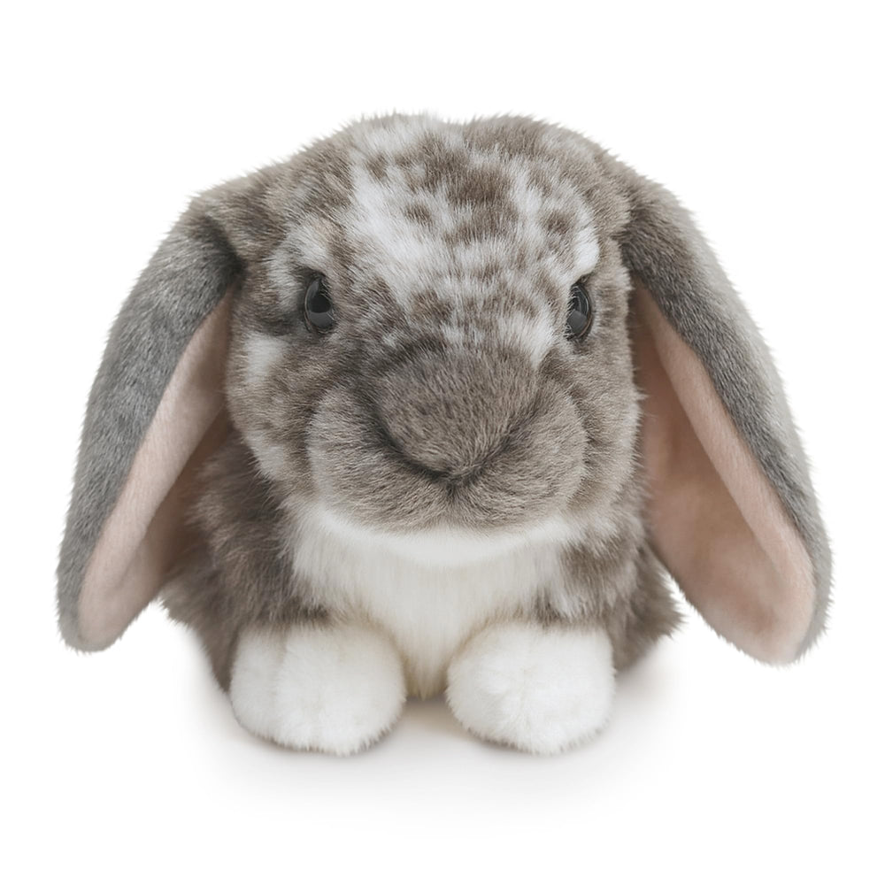 Living Nature grey Dutch Lop Eared Rabbit plush side view highlighting soft fur