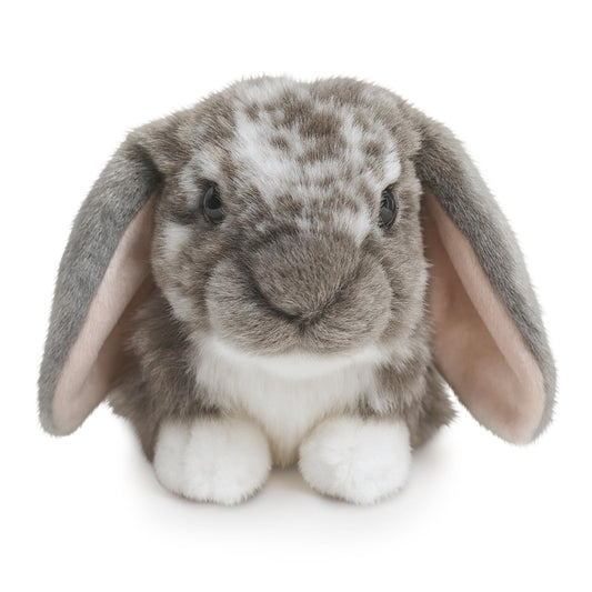 Living Nature grey Dutch Lop Eared Rabbit plush side view highlighting soft fur