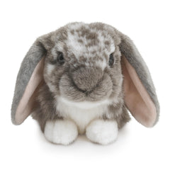 Living Nature grey Dutch Lop Eared Rabbit plush side view highlighting soft fur