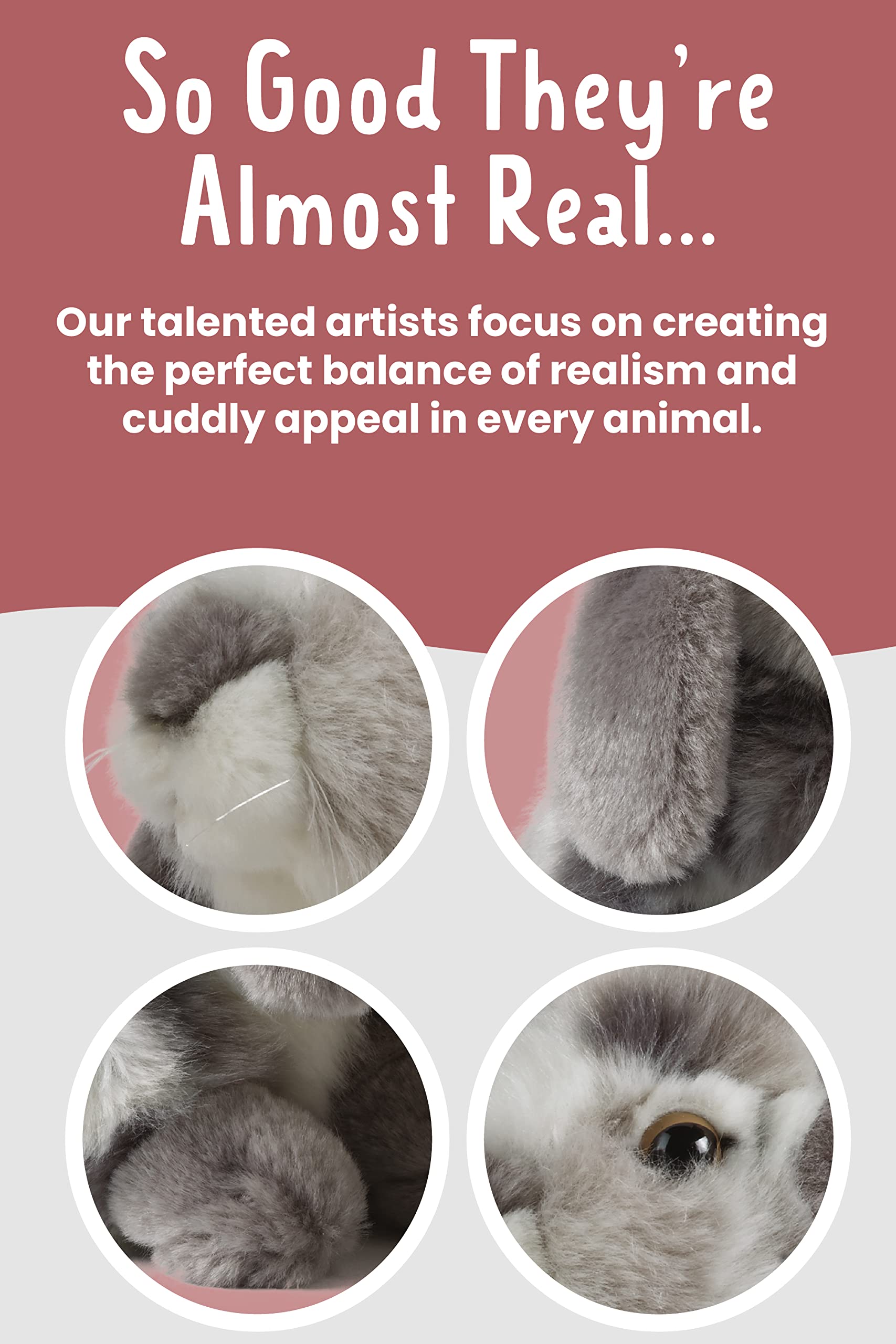 Living Nature ears close-up highlights floppy ears and fur texture.