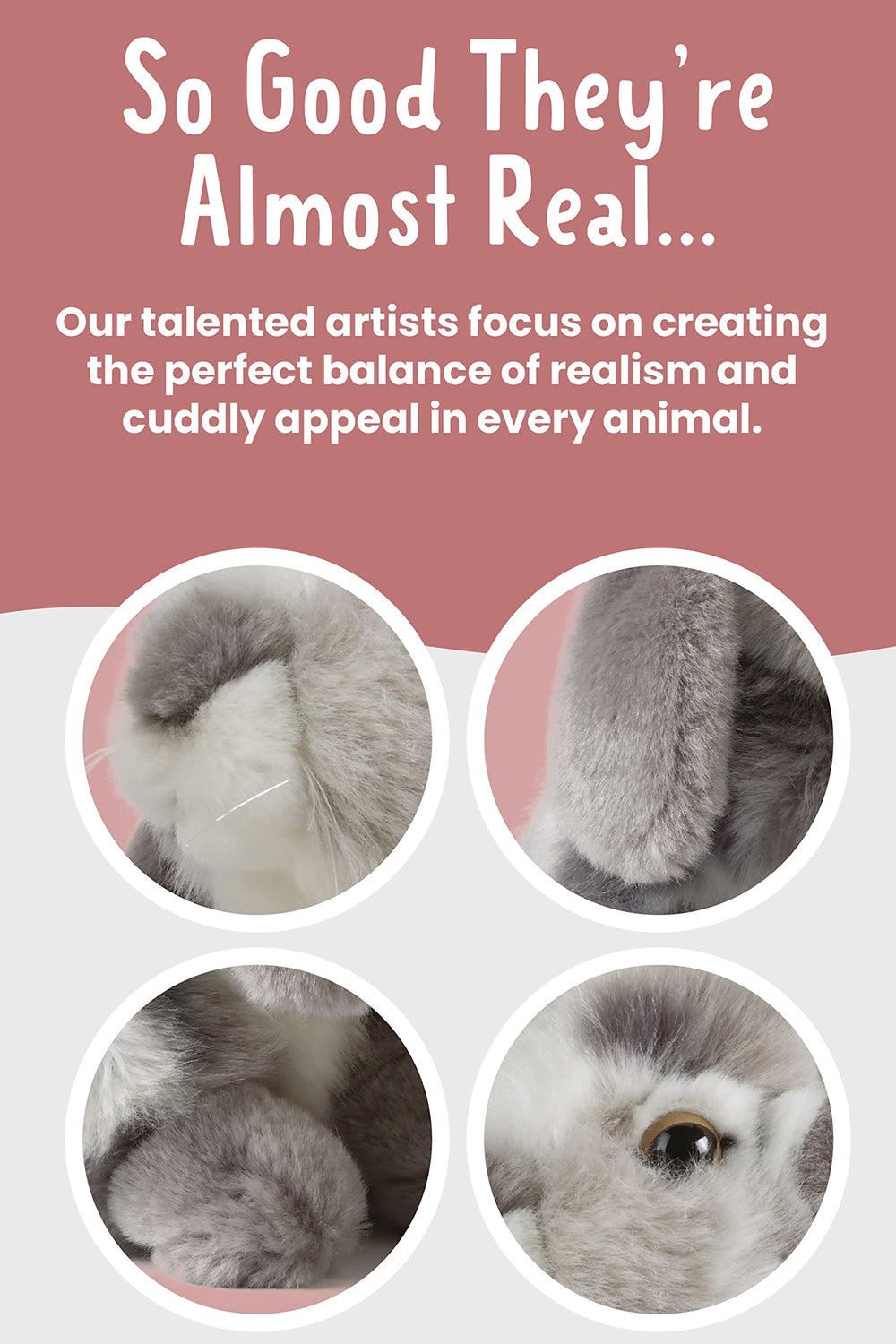 Living Nature ears close-up highlights floppy ears and fur texture.