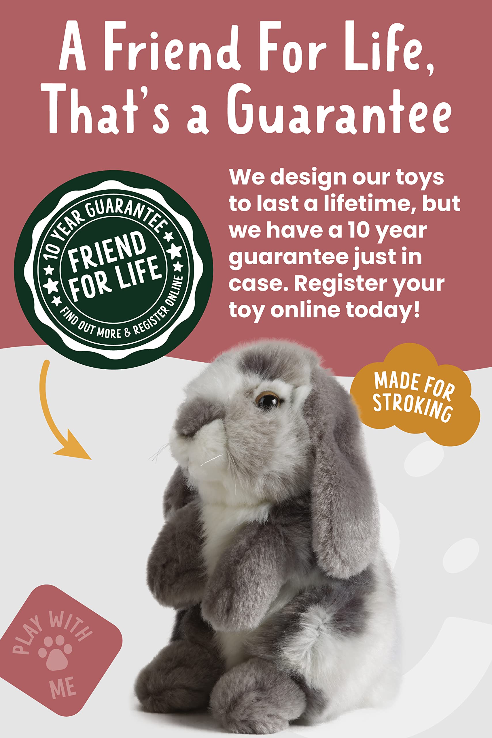 Living Nature full grey rabbit plush, ideal as a gift.