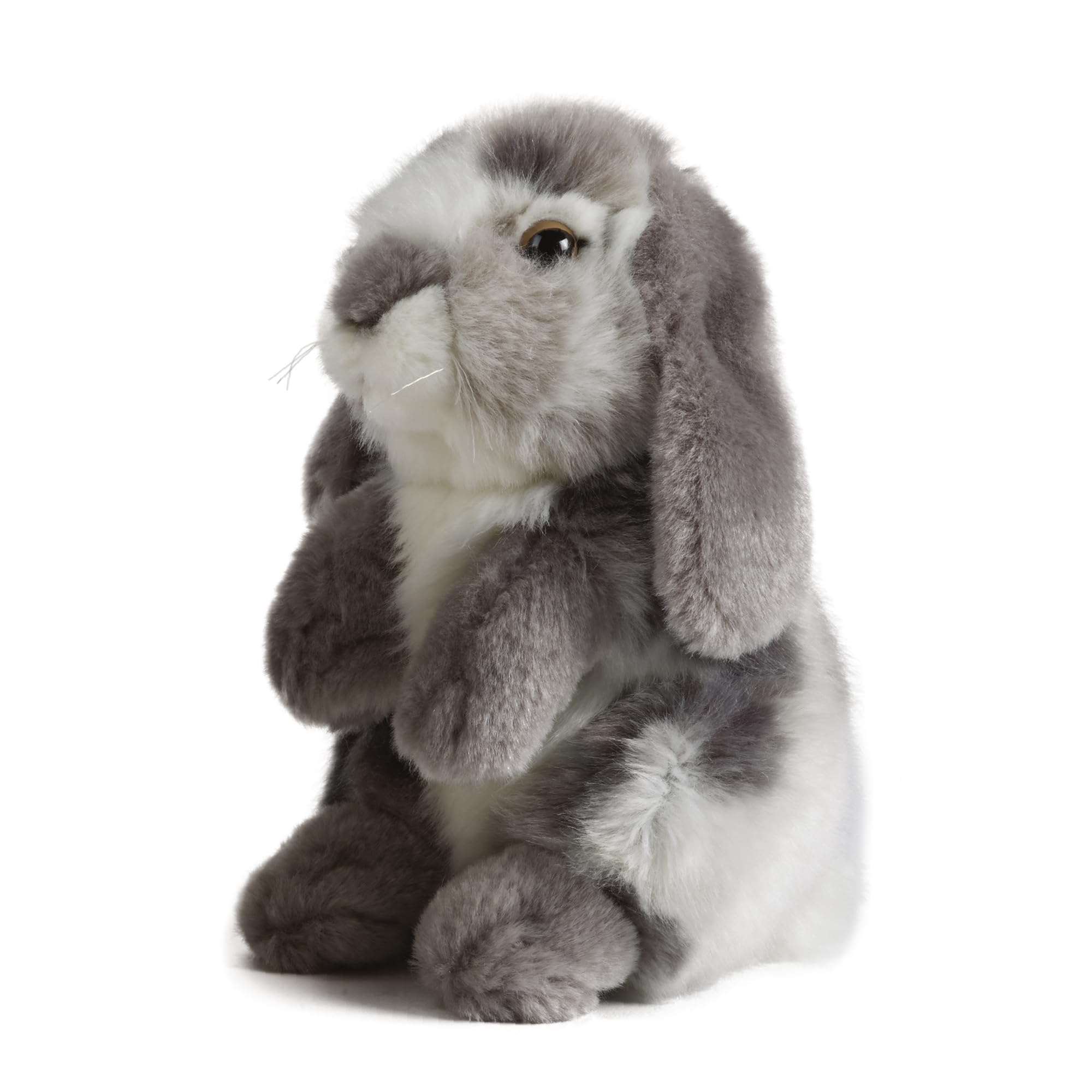 Living Nature grey sitting lop-eared rabbit plush, kid-friendly cuddly companion.