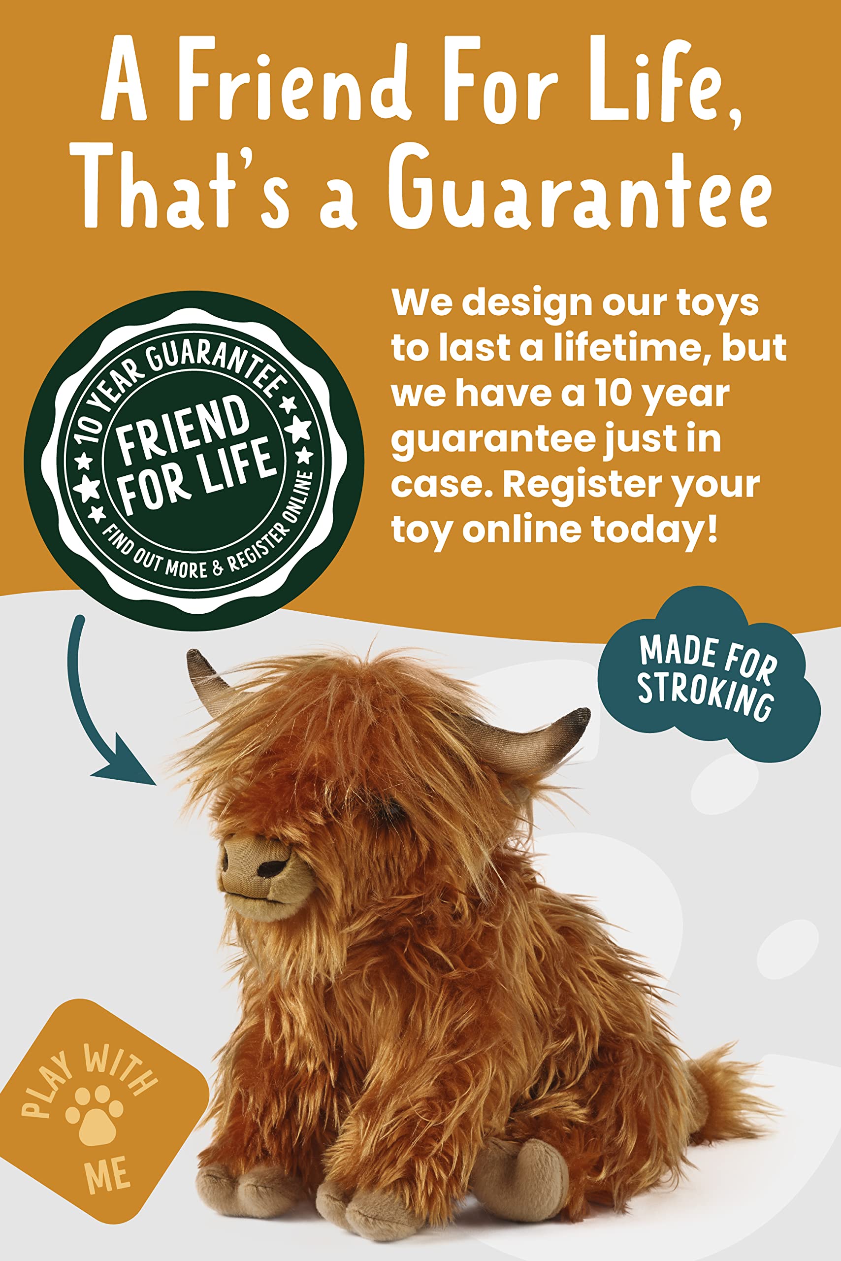 Living Nature Highland Cow 9-inch plush toy suitable for kids and gifting.