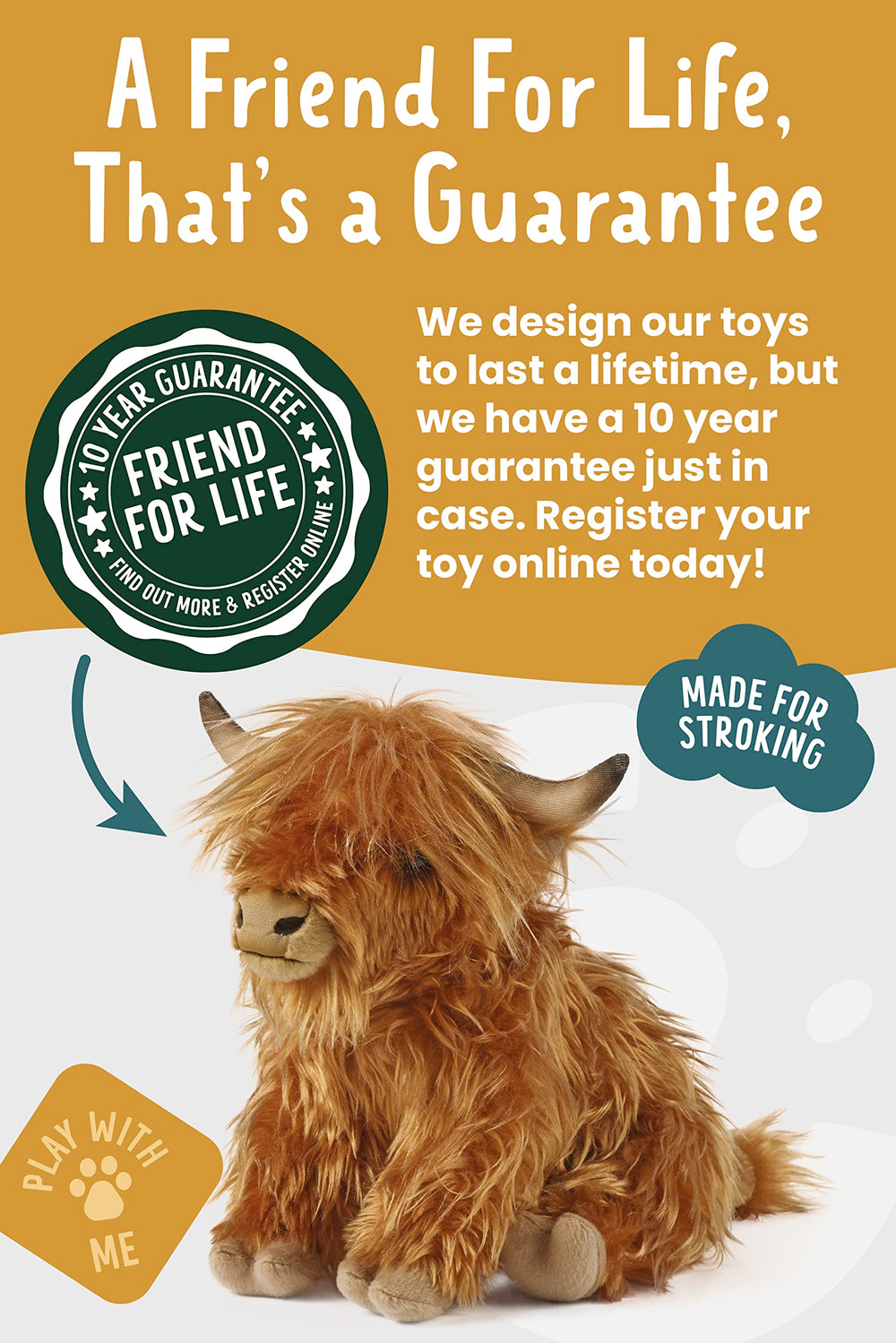 Living Nature Highland Cow 9-inch plush toy suitable for kids and gifting.