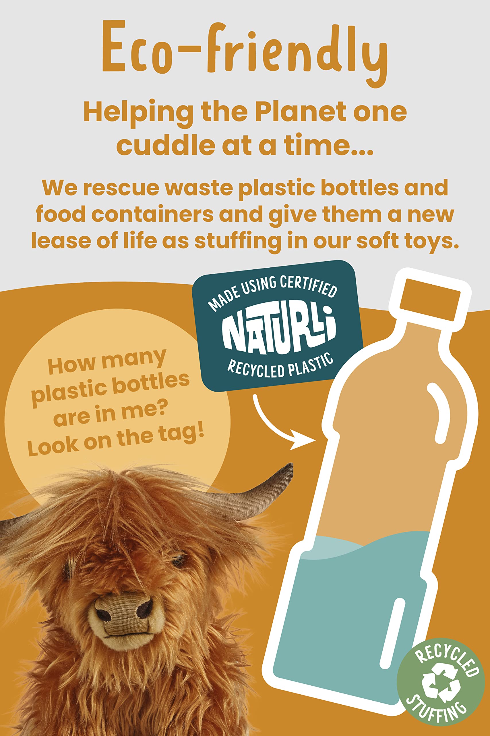 Living Nature Highland Cow eco-friendly plush made from Naturli recycled bottles.