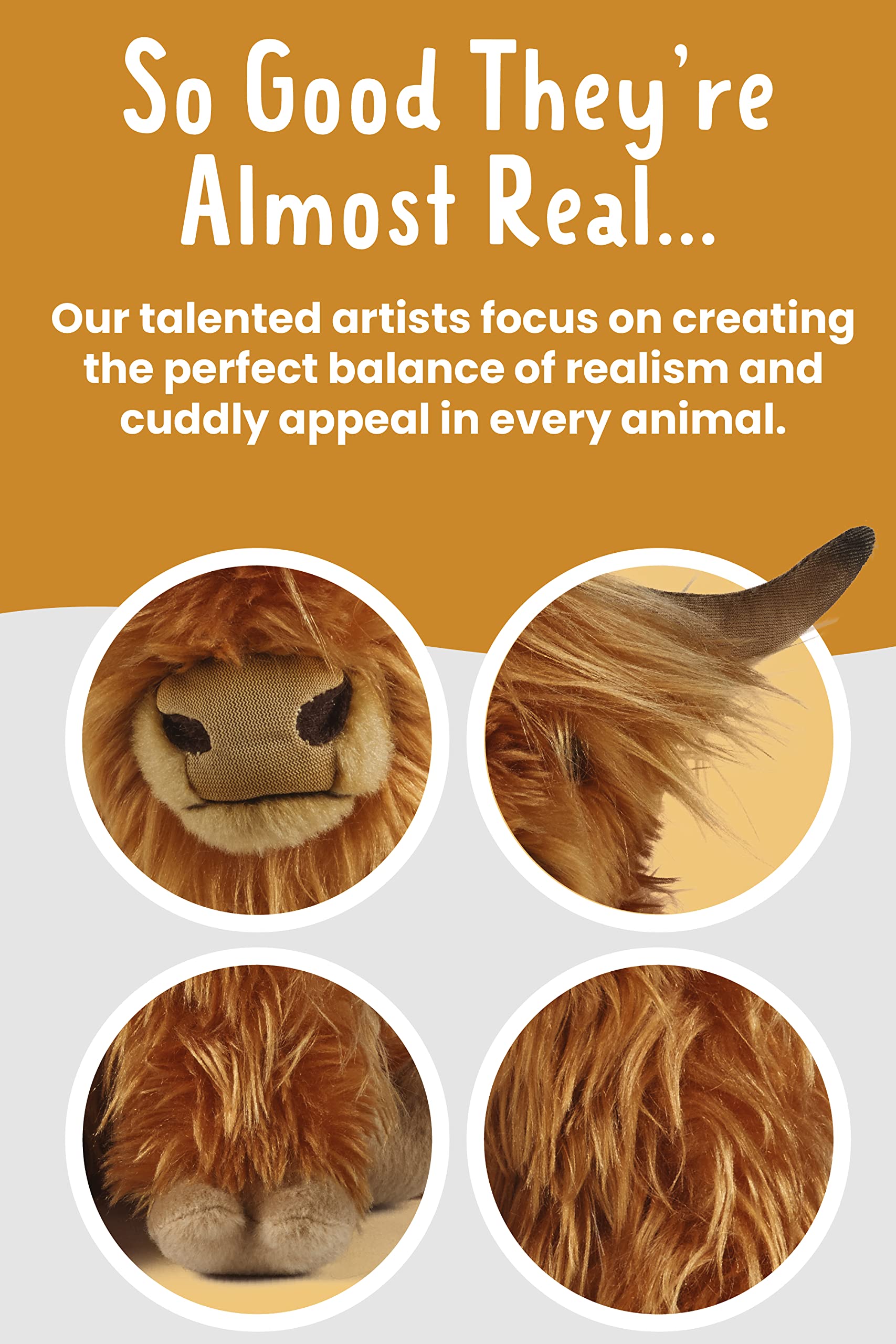 Living Nature Highland Cow tiny horns and squishy hooves add charm.