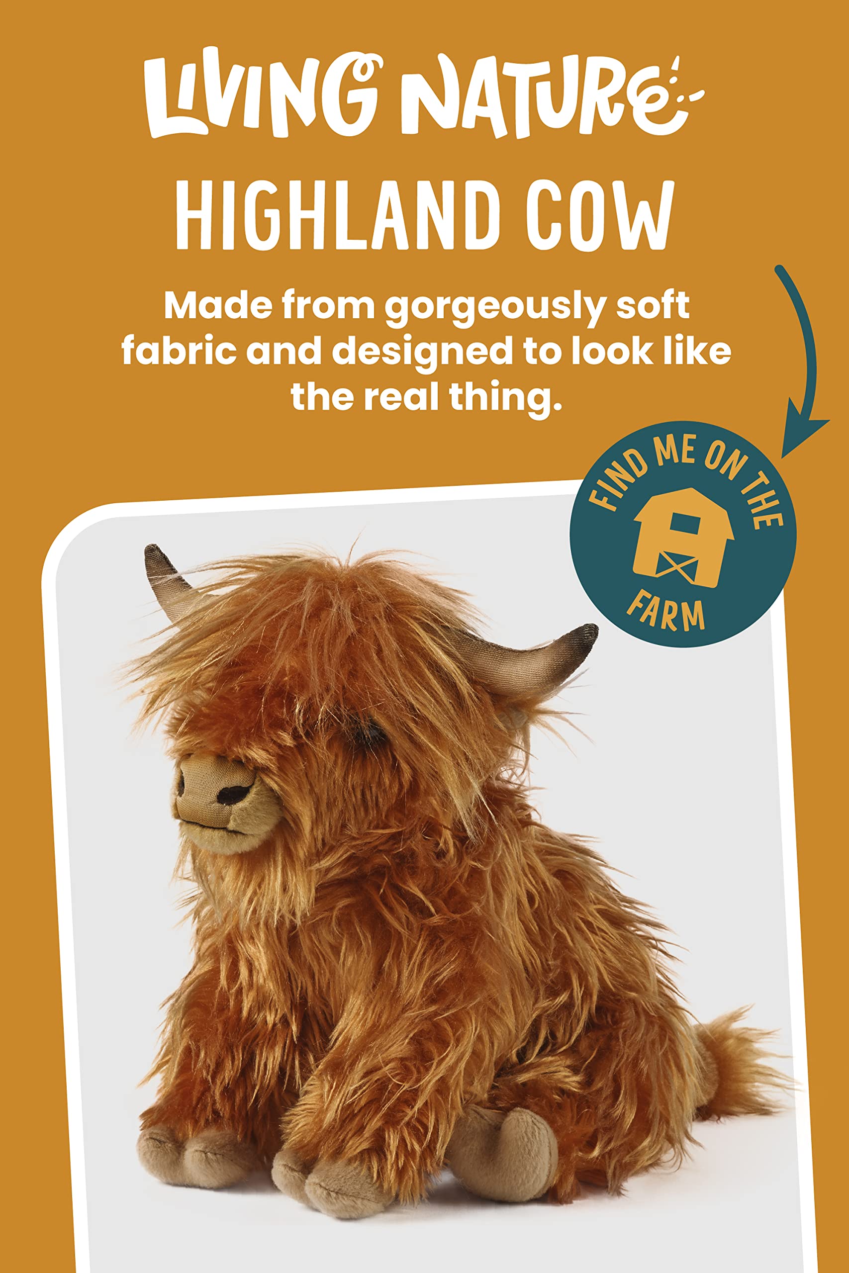Living Nature Highland Cow shaggy fur close-up highlights realistic detailing.