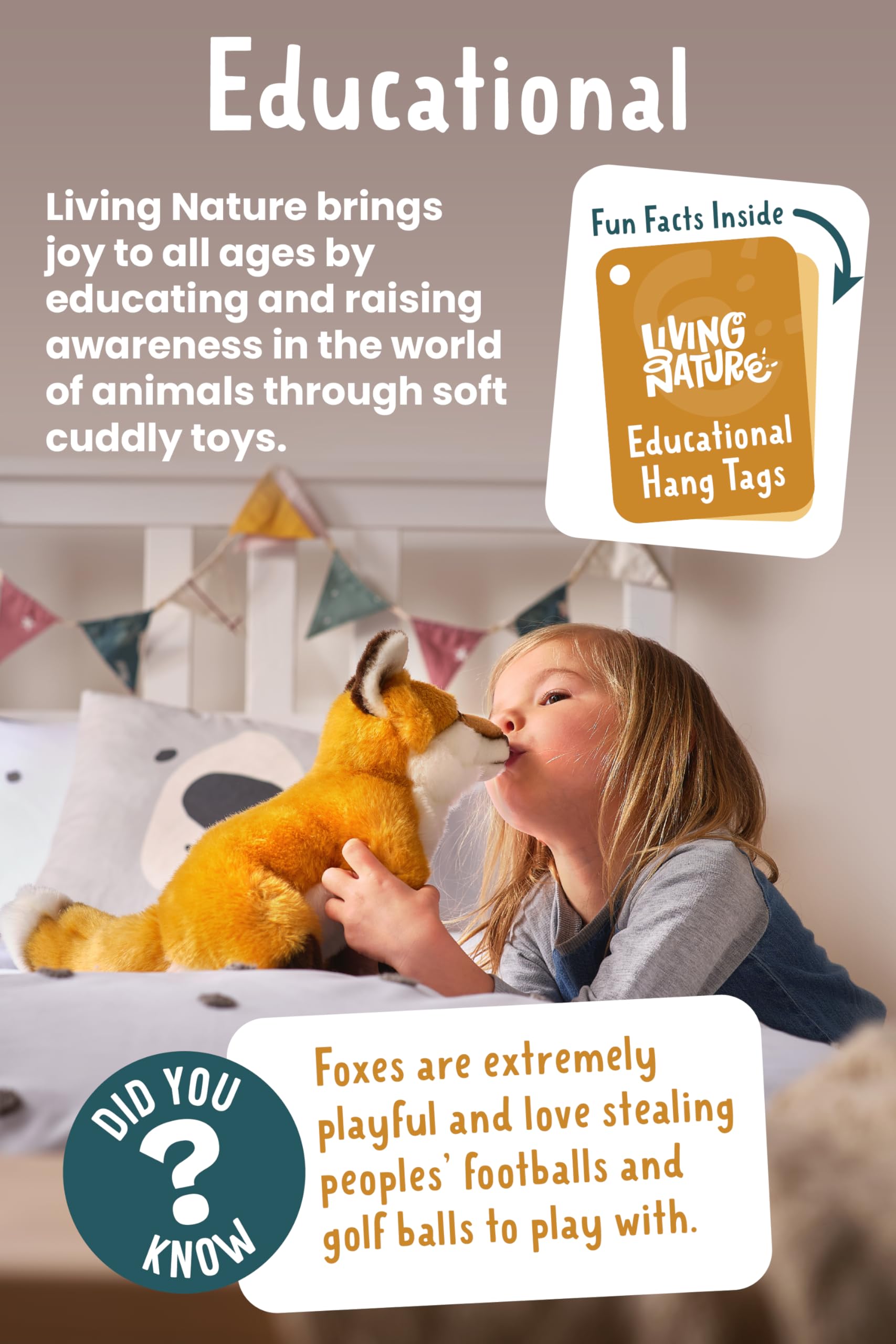 Living Nature Highland Cow educational tag showcases behavior and diet insights.