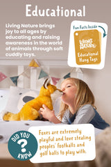 Living Nature Highland Cow educational tag showcases behavior and diet insights.
