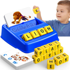 LIWIN LET'S GO letter cubes arranged for a matching game to boost memory and early literacy.